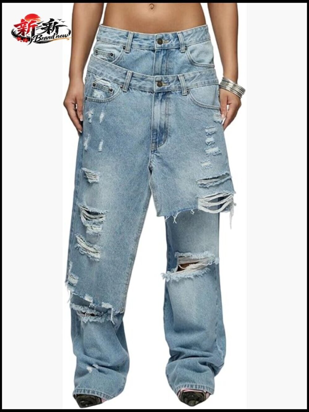 Wide Leg Distressed Jeans Y2K Hippie Patchwork 90s Vintage Oversized Ripped